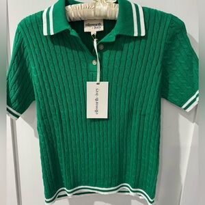 NWT Ellsworth + Ivey Green Cable Knit Polo Sweater XS Preppy